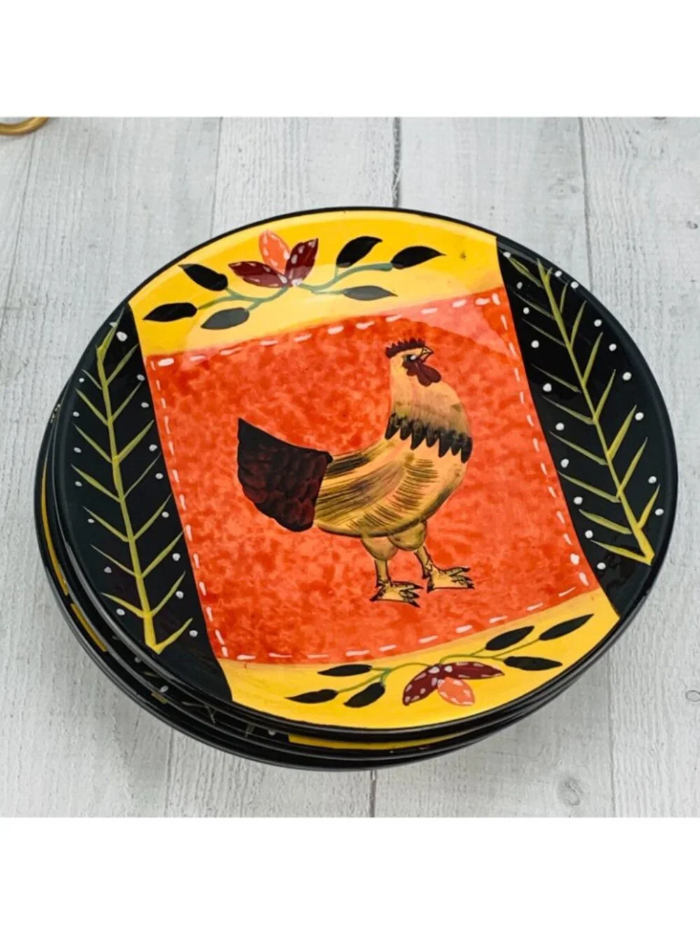 J A Designs LA DOLCE ROOSTER TUSCAN COLLECTION Stoneware Lunch Salad Plate Set 5